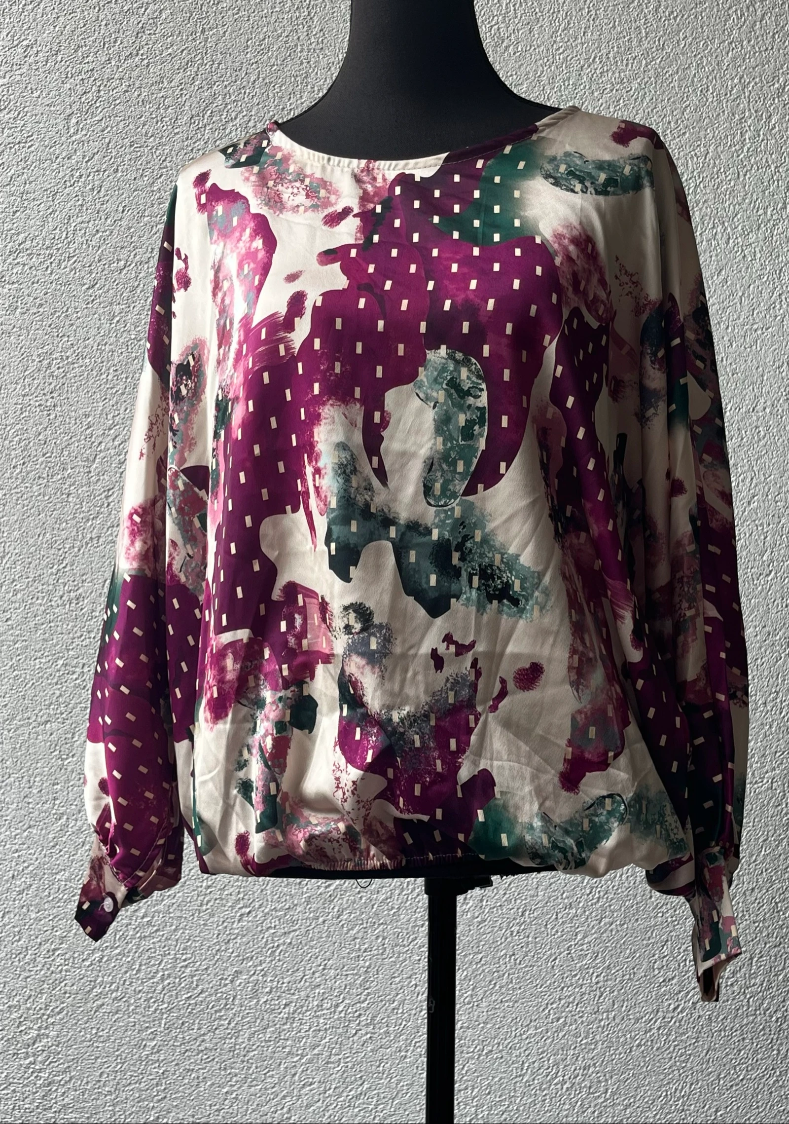 🌺 𝒎𝒛 | Italiaanse blouse | maat 44 xxl| paars crème groen | soepelvallend | elastische  – photo 3
